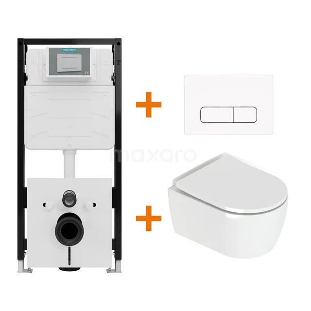Toiletset Hoogglans wit met Spoelrand + Maxaro Flush Slim Pro inbouwreservoir met geluidsisolatie TOI2555