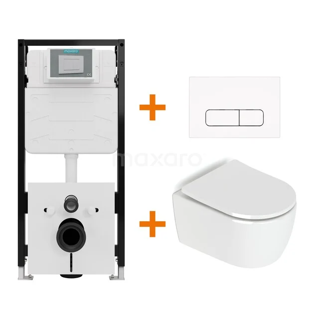 Toiletset Hoogglans wit zonder Spoelrand + Maxaro Flush Slim Pro inbouwreservoir met geluidsisolatie TOI2559
