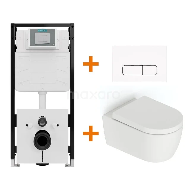 Toilet set Matte white without rim + Maxaro Flush Slim Pro concealed cistern with sound insulation TOI2564 Toilet set Matte white without rim + Maxaro Flush Slim Pro concealed cistern with sound insulation TOI2564