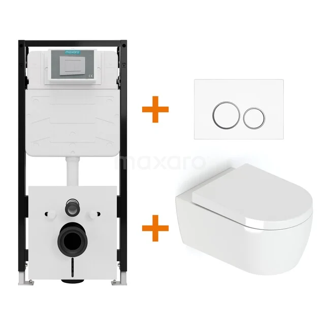 Toiletset Hoogglans wit met Spoelrand + Maxaro Flush Slim Pro inbouwreservoir met geluidsisolatie TOI2585