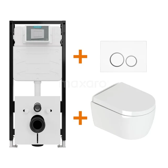 Toilet set High-gloss white with rim + Maxaro Flush Slim Pro concealed cistern with sound insulation TOI2587 Toilet set High-gloss white with rim + Maxaro Flush Slim Pro concealed cistern with sound insulation TOI2587