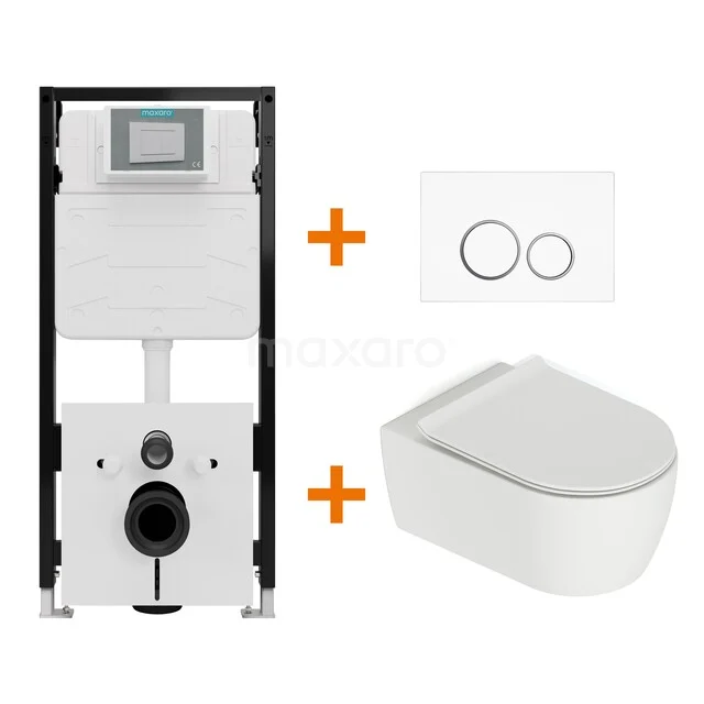Toiletset Mat wit met Spoelrand + Maxaro Flush Slim Pro inbouwreservoir met geluidsisolatie TOI2594