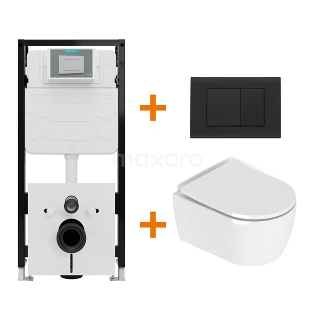 Toiletset Hoogglans wit met Spoelrand + Maxaro Flush Slim Pro inbouwreservoir met geluidsisolatie TOI2621