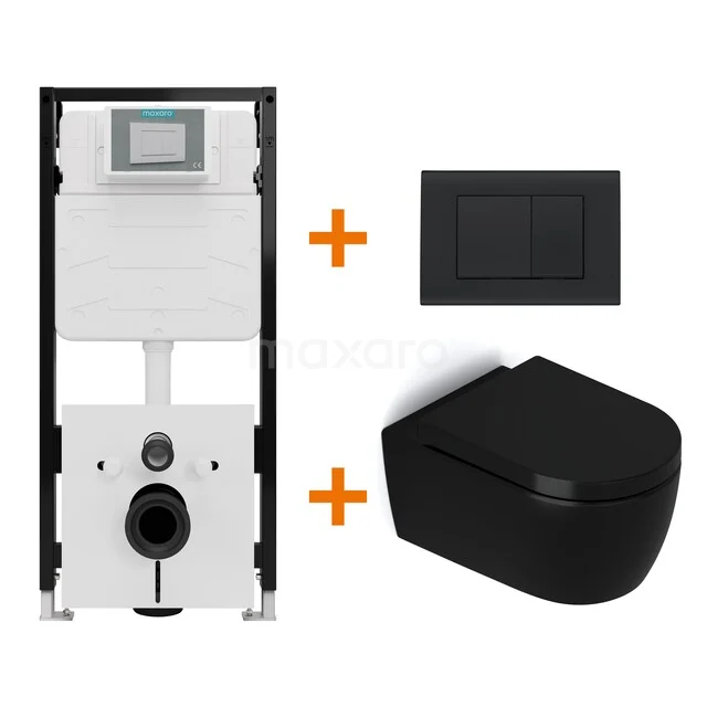 WC-Set Matt Schwarz ohne Rand + Maxaro Flush Slim Pro Unterputzspülkasten mit Schalldämmung TOI2638 WC-Set Matt Schwarz ohne Rand + Maxaro Flush Slim Pro Unterputzspülkasten mit Schalldämmung TOI2638