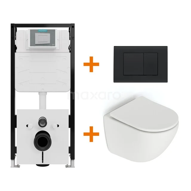 Toiletset Mat wit zonder Spoelrand + Maxaro Flush Slim Pro inbouwreservoir met geluidsisolatie TOI2648
