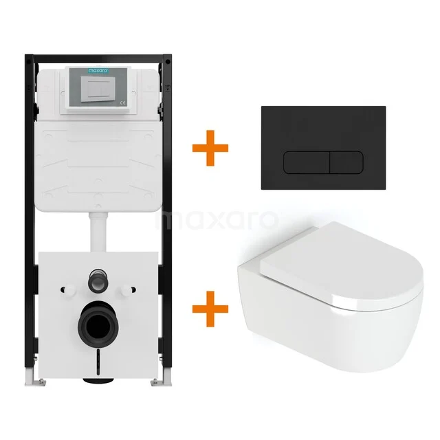 Toiletset Hoogglans wit met Spoelrand + Maxaro Flush Slim Pro inbouwreservoir met geluidsisolatie TOI2651