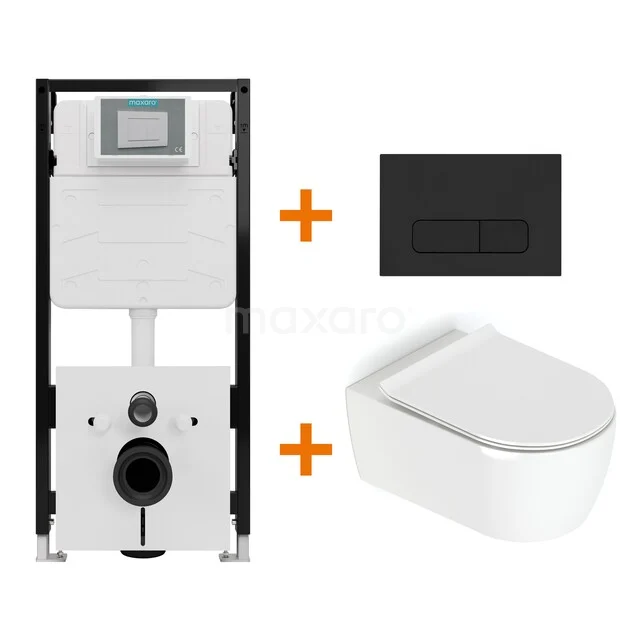 Toiletset Hoogglans wit met Spoelrand + Maxaro Flush Slim Pro inbouwreservoir met geluidsisolatie TOI2652