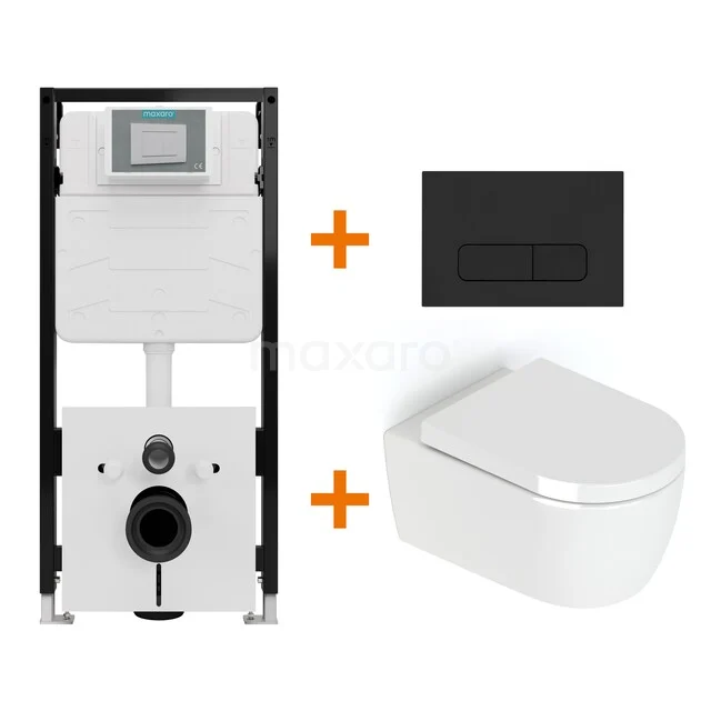 Toiletset Hoogglans wit zonder Spoelrand + Maxaro Flush Slim Pro inbouwreservoir met geluidsisolatie TOI2655