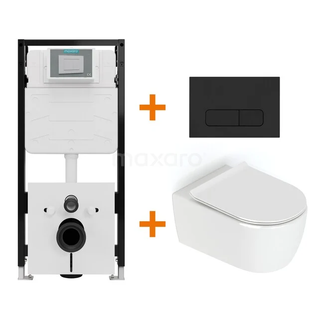 Toiletset Hoogglans wit zonder Spoelrand + Maxaro Flush Slim Pro inbouwreservoir met geluidsisolatie TOI2656