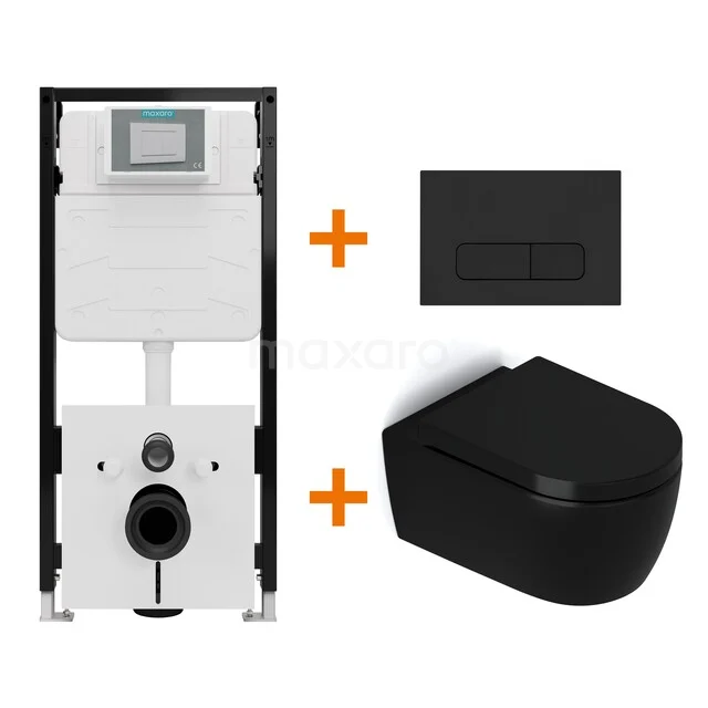 Toilet set Matte black without rim + Maxaro Flush Slim Pro concealed cistern with sound insulation TOI2671