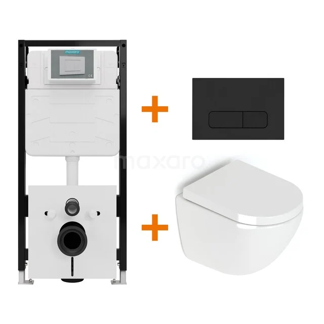 Toiletset Hoogglans wit zonder Spoelrand + Maxaro Flush Slim Pro inbouwreservoir met geluidsisolatie TOI2678