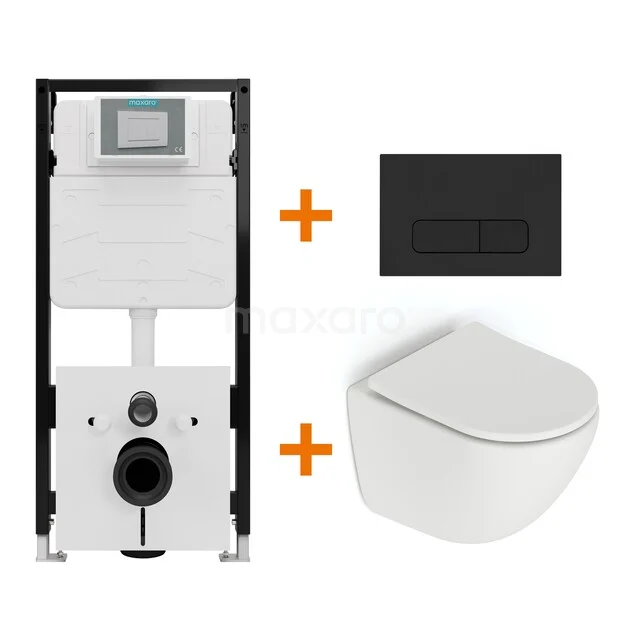 Toiletset Mat wit zonder Spoelrand + Maxaro Flush Slim Pro inbouwreservoir met geluidsisolatie TOI2681