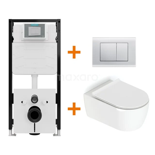 Toiletset Hoogglans wit met Spoelrand + Maxaro Flush Slim Pro inbouwreservoir met geluidsisolatie TOI2718