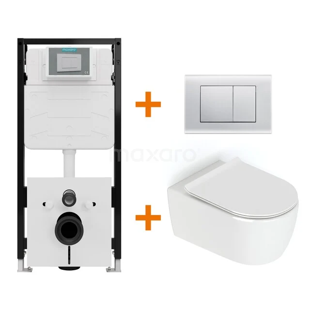 Toilet set High-gloss white without rim + Maxaro Flush Slim Pro concealed cistern with sound insulation TOI2722 Toilet set High-gloss white without rim + Maxaro Flush Slim Pro concealed cistern with sound insulation TOI2722