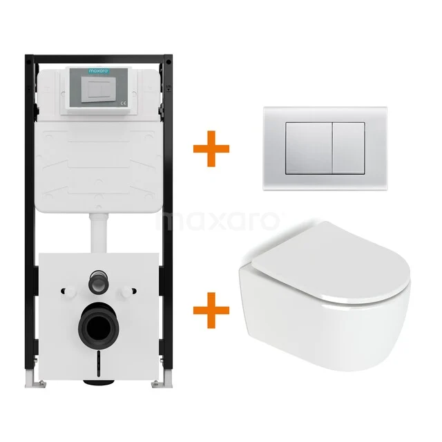 WC-Set Hochglanz Weiß ohne Rand + Maxaro Flush Slim Pro Unterputzspülkasten mit Schalldämmung TOI2724