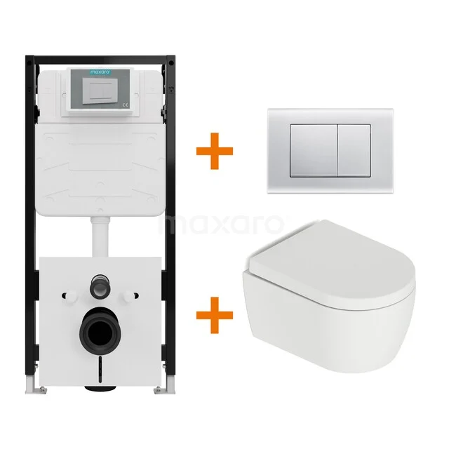 Toilet set Matte white with rim + Maxaro Flush Slim Pro concealed cistern with sound insulation TOI2727