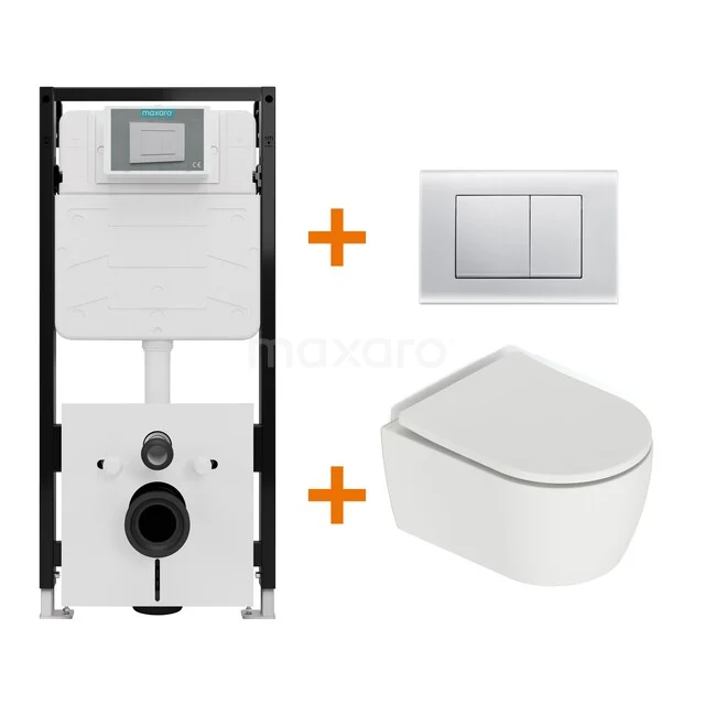 WC-Set Matt Weiß mit Rand + Maxaro Flush Slim Pro Unterputzspülkasten mit Schalldämmung TOI2728