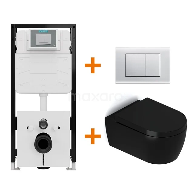 Toilet set Matte black with rim + Maxaro Flush Slim Pro concealed cistern with sound insulation TOI2733