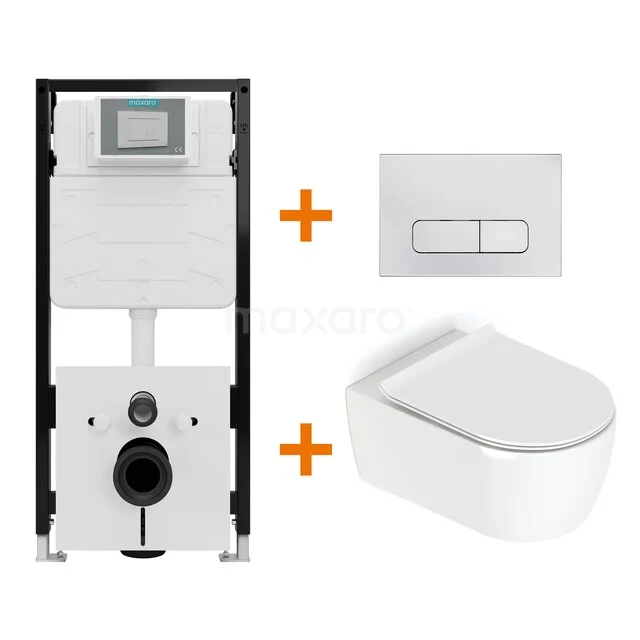Toiletset Hoogglans wit met Spoelrand + Maxaro Flush Slim Pro inbouwreservoir met geluidsisolatie TOI2751