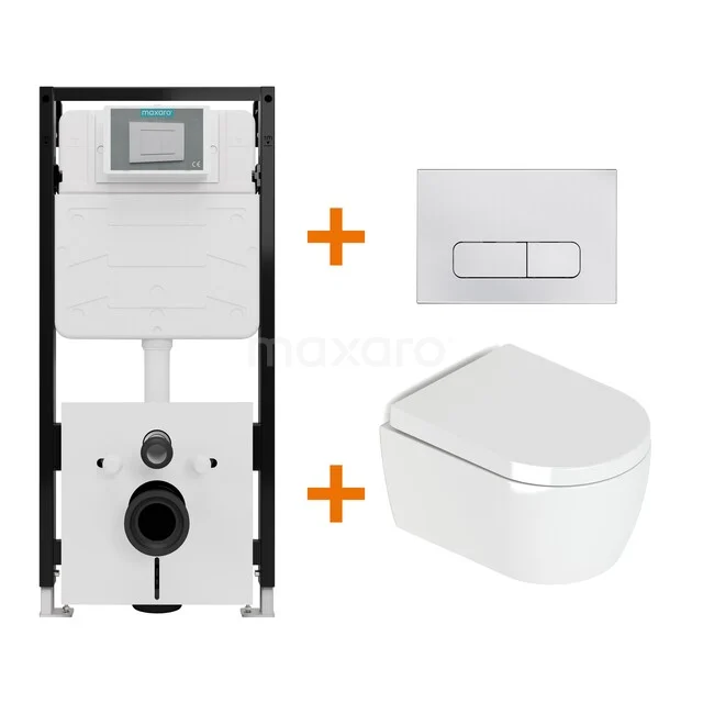 Toiletset Hoogglans wit met Spoelrand + Maxaro Flush Slim Pro inbouwreservoir met geluidsisolatie TOI2752