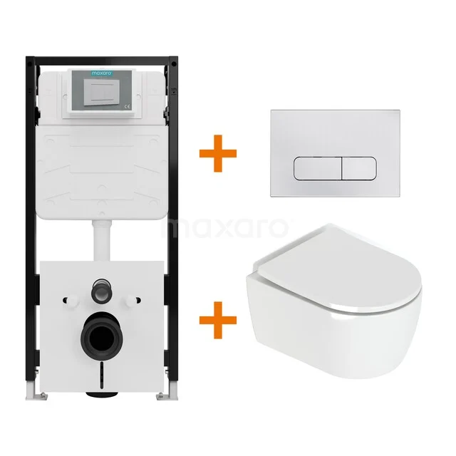 Toiletset Hoogglans wit met Spoelrand + Maxaro Flush Slim Pro inbouwreservoir met geluidsisolatie TOI2753