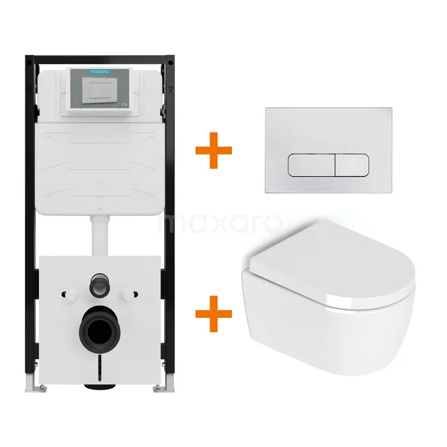 WC-Set Hochglanz Weiß ohne Rand + Maxaro Flush Slim Pro Unterputzspülkasten mit Schalldämmung TOI2756