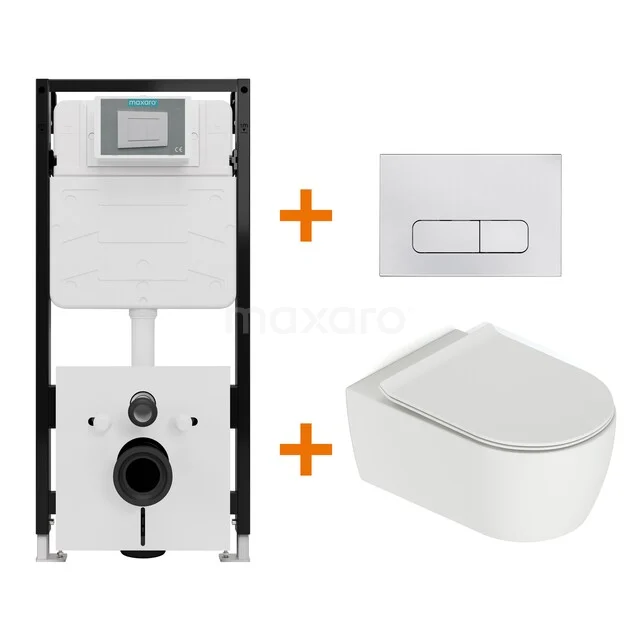 Toiletset Mat wit met Spoelrand + Maxaro Flush Slim Pro inbouwreservoir met geluidsisolatie TOI2759