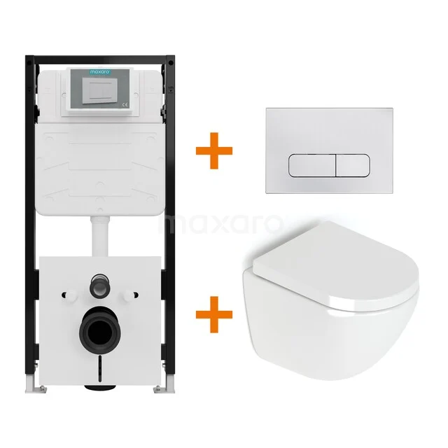 Toilet set High-gloss white without rim + Maxaro Flush Slim Pro concealed cistern with sound insulation TOI2777 Toilet set High-gloss white without rim + Maxaro Flush Slim Pro concealed cistern with sound insulation TOI2777