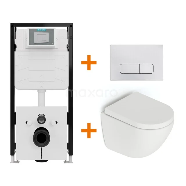 Toiletset Mat wit zonder Spoelrand + Maxaro Flush Slim Pro inbouwreservoir met geluidsisolatie TOI2779