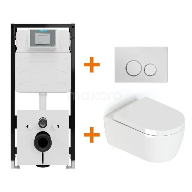 WC-Set Hochglanz Weiß mit Rand + Maxaro Flush Slim Pro Unterputzspülkasten mit Schalldämmung TOI2783
