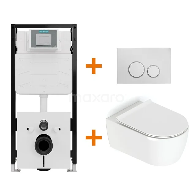 Toiletset Hoogglans wit met Spoelrand + Maxaro Flush Slim Pro inbouwreservoir met geluidsisolatie TOI2784