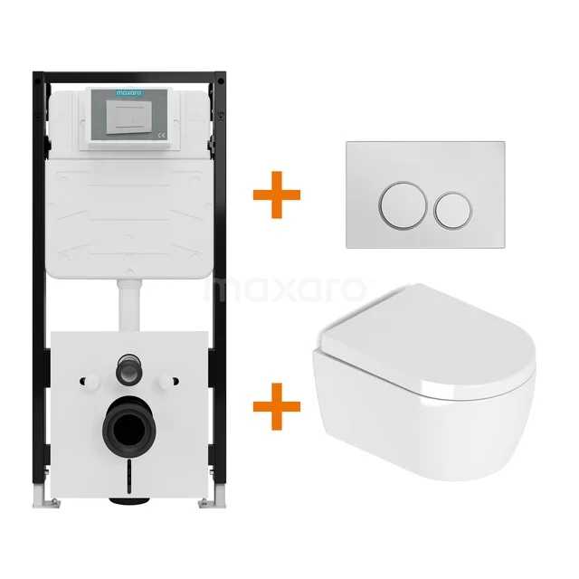 WC-Set Hochglanz Weiß mit Rand + Maxaro Flush Slim Pro Unterputzspülkasten mit Schalldämmung TOI2785