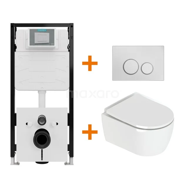 Toilet set High-gloss white with rim + Maxaro Flush Slim Pro concealed cistern with sound insulation TOI2786 Toilet set High-gloss white with rim + Maxaro Flush Slim Pro concealed cistern with sound insulation TOI2786