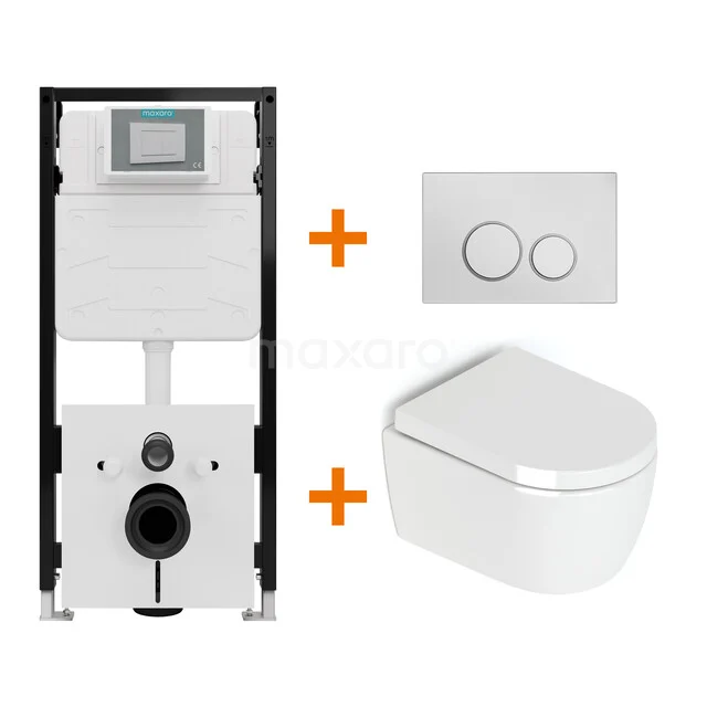 Toilet set High-gloss white without rim + Maxaro Flush Slim Pro concealed cistern with sound insulation TOI2789 Toilet set High-gloss white without rim + Maxaro Flush Slim Pro concealed cistern with sound insulation TOI2789