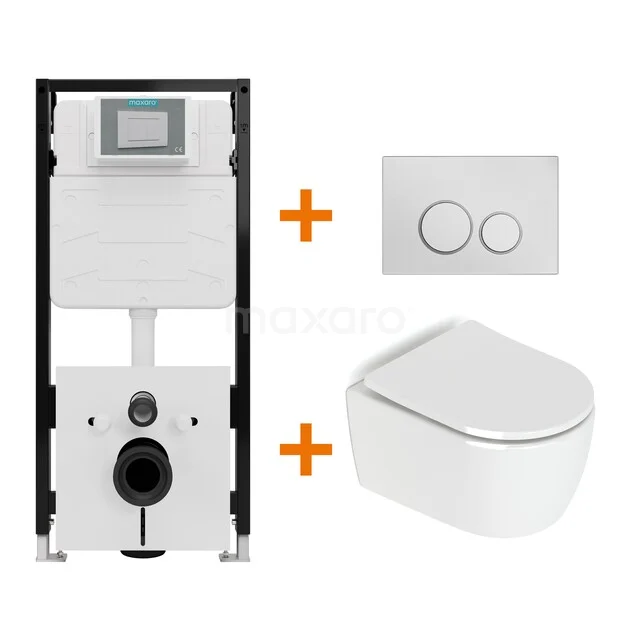 WC-Set Hochglanz Weiß ohne Rand + Maxaro Flush Slim Pro Unterputzspülkasten mit Schalldämmung TOI2790