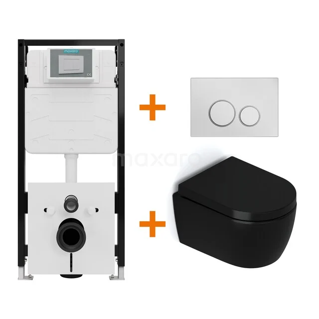 Toilet set Matte black without rim + Maxaro Flush Slim Pro concealed cistern with sound insulation TOI2805 Toilet set Matte black without rim + Maxaro Flush Slim Pro concealed cistern with sound insulation TOI2805
