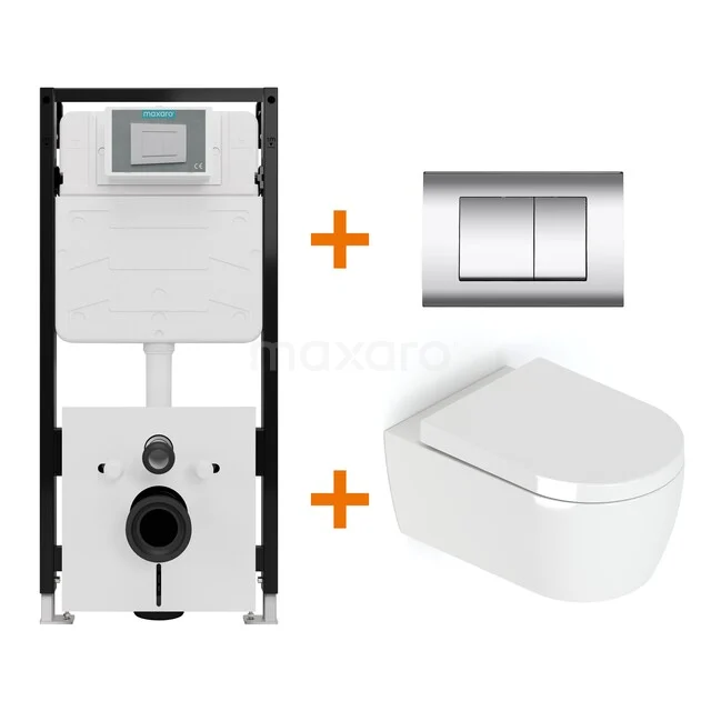 Toiletset Hoogglans wit met Spoelrand + Maxaro Flush Slim Pro inbouwreservoir met geluidsisolatie TOI2816