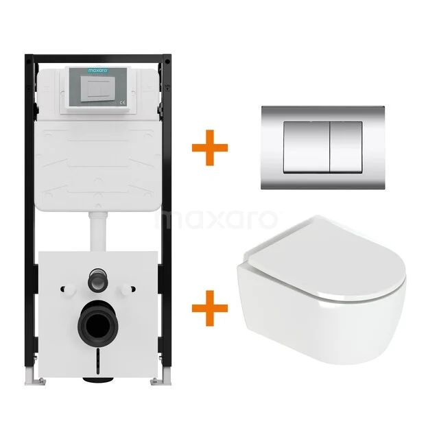 Toiletset Hoogglans wit met Spoelrand + Maxaro Flush Slim Pro inbouwreservoir met geluidsisolatie TOI2819