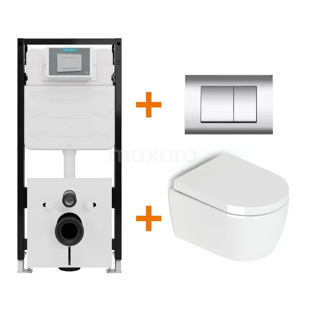 Toilet set High-gloss white without rim + Maxaro Flush Slim Pro concealed cistern with sound insulation TOI2822 Toilet set High-gloss white without rim + Maxaro Flush Slim Pro concealed cistern with sound insulation TOI2822