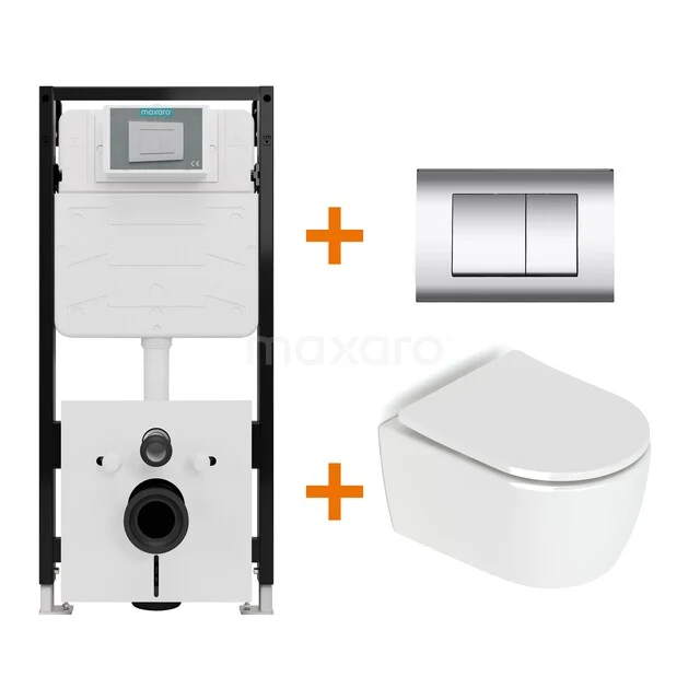 Toilet set High-gloss white without rim + Maxaro Flush Slim Pro concealed cistern with sound insulation TOI2823 Toilet set High-gloss white without rim + Maxaro Flush Slim Pro concealed cistern with sound insulation TOI2823