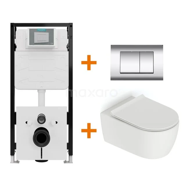 Toilet set Matte white without rim + Maxaro Flush Slim Pro concealed cistern with sound insulation TOI2829 Toilet set Matte white without rim + Maxaro Flush Slim Pro concealed cistern with sound insulation TOI2829