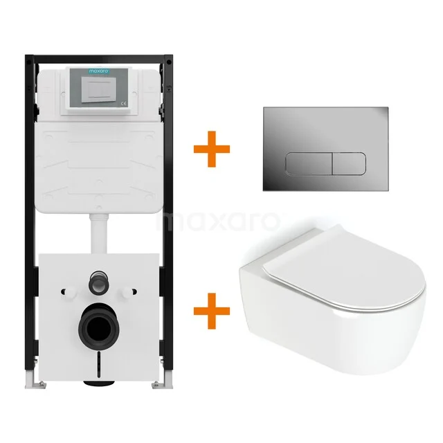 Toiletset Hoogglans wit met Spoelrand + Maxaro Flush Slim Pro inbouwreservoir met geluidsisolatie TOI2850