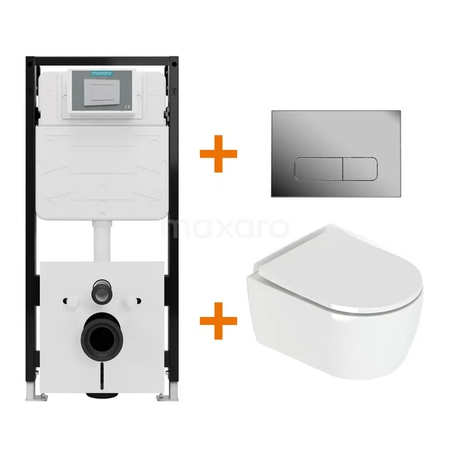 Toiletset Hoogglans wit met Spoelrand + Maxaro Flush Slim Pro inbouwreservoir met geluidsisolatie TOI2852