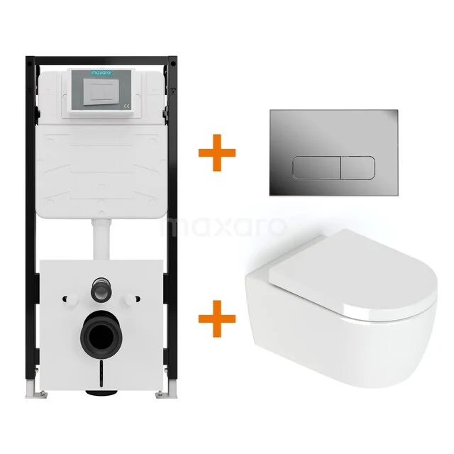 WC-Set Hochglanz Weiß ohne Rand + Maxaro Flush Slim Pro Unterputzspülkasten mit Schalldämmung TOI2853