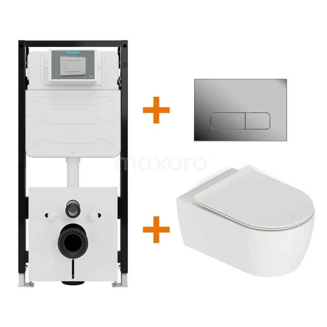 WC-Set Matt Weiß mit Rand + Maxaro Flush Slim Pro Unterputzspülkasten mit Schalldämmung TOI2858