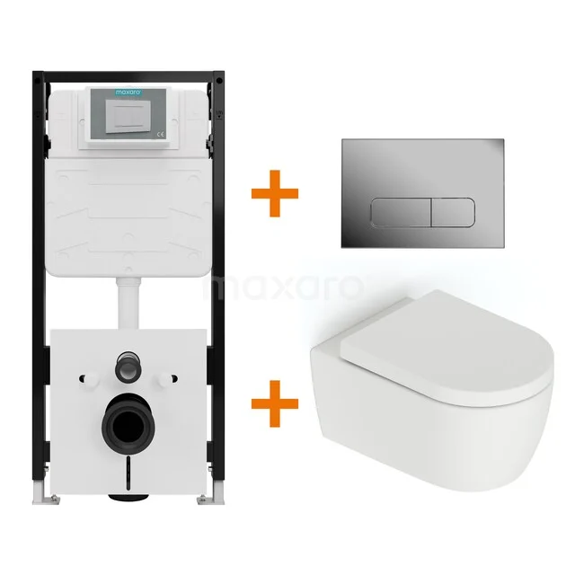 Toiletset Mat wit zonder Spoelrand + Maxaro Flush Slim Pro inbouwreservoir met geluidsisolatie TOI2861