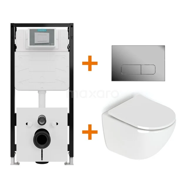 Toilet set High-gloss white without rim + Maxaro Flush Slim Pro concealed cistern with sound insulation TOI2877 Toilet set High-gloss white without rim + Maxaro Flush Slim Pro concealed cistern with sound insulation TOI2877