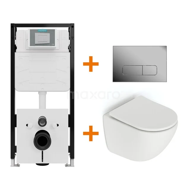 WC-Set Matt Weiß ohne Rand + Maxaro Flush Slim Pro Unterputzspülkasten mit Schalldämmung TOI2879