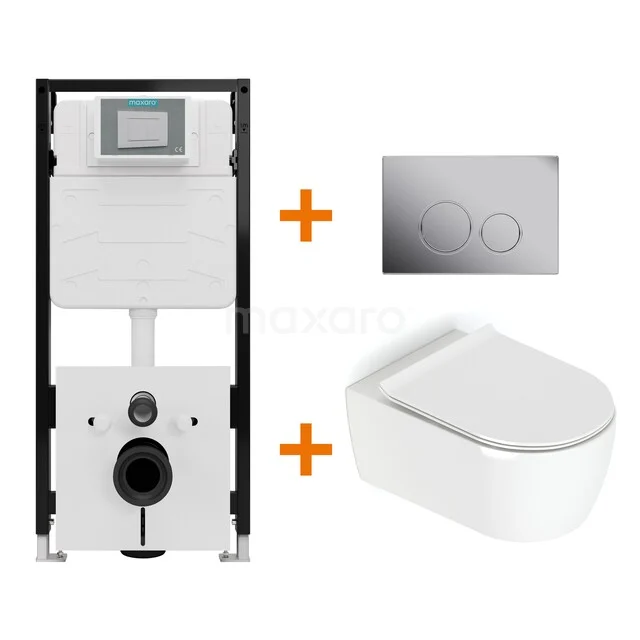 Toiletset Hoogglans wit met Spoelrand + Maxaro Flush Slim Pro inbouwreservoir met geluidsisolatie TOI2883