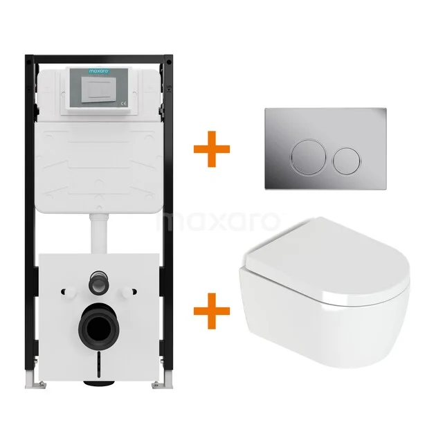 Toiletset Hoogglans wit met Spoelrand + Maxaro Flush Slim Pro inbouwreservoir met geluidsisolatie TOI2884